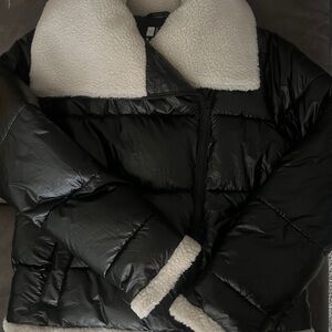 Marc New York Black Puffer Jacket with Cream Sherpa Collar